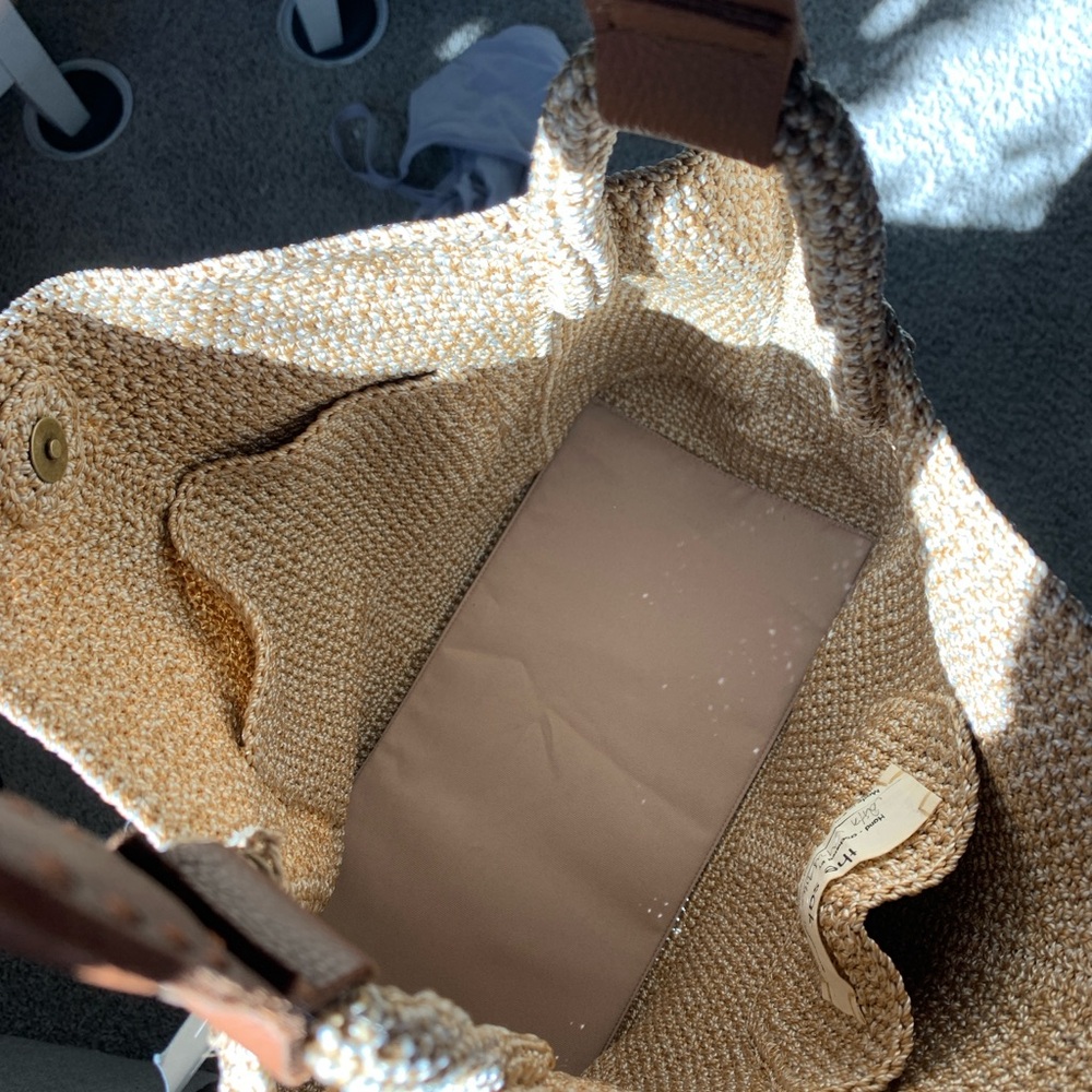 NWT The Sak Tan Crochet Large Tote with Brown Leather Handles Originally $299 - Picture 8 of 12